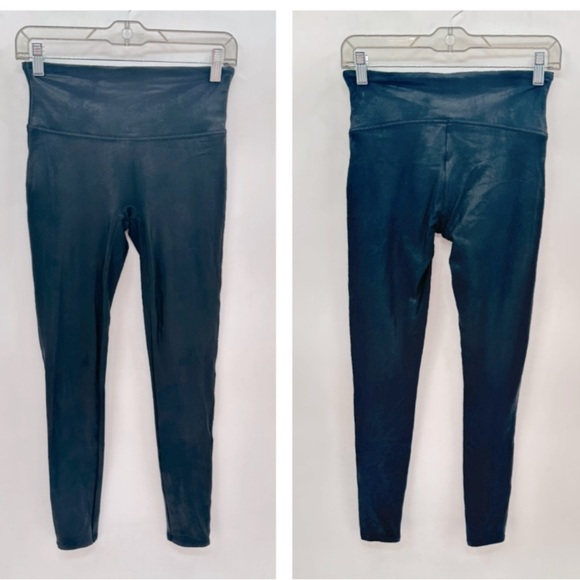 SPANX Faux black leather slimming contouring flattering woman ankle legging M - Picture 3 of 12